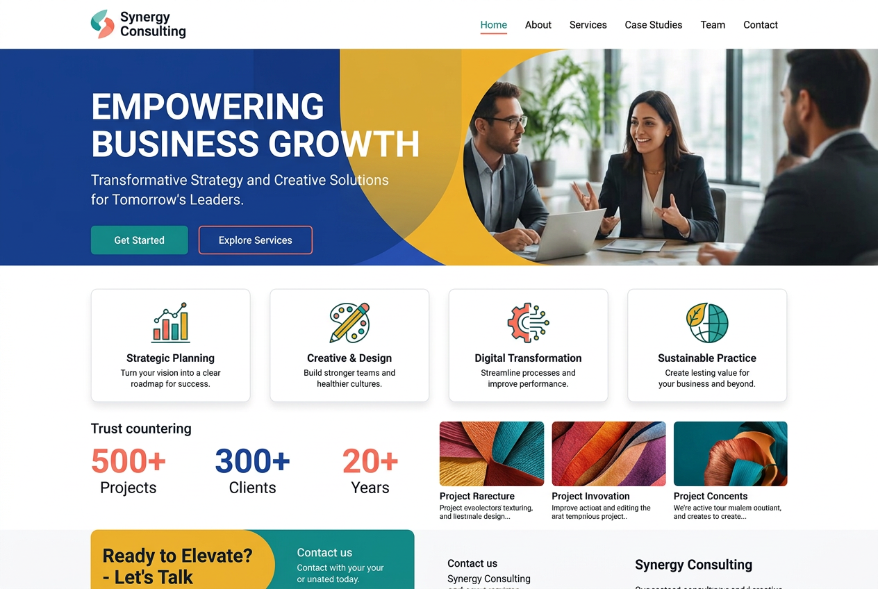 Full-page preview of a professional five-page WordPress business website